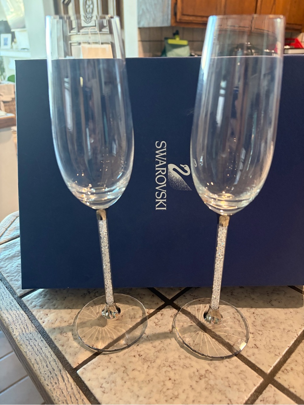 Swarovski Crystal Champagne Flutes Set of 2 – Crystalline Stem – Authentic